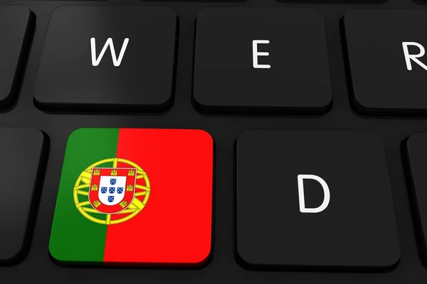 Pulsante bandiera portoghese sulla tastiera del computer nero - Illustrazione 3D — Foto Stock