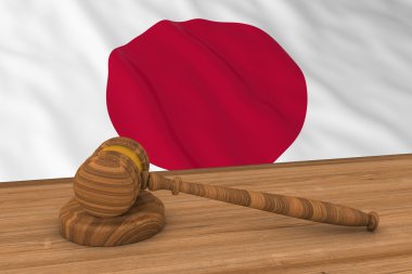 Japon hukuk kavramı - yargıcın arkasında Japonya bayrağı tokmak 3d çizim