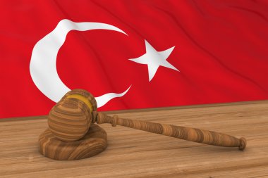 Türk hukuku kavramı - yargıcın arkasında Türkiye'nin bayrak tokmak 3d çizim