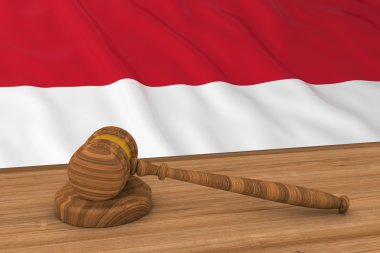 Monako Bayrağı / Endonezya Arkasında Yargıç's Gavel 3d İllüstrasyon