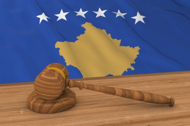 Kosova Hukuku Kavramı - Hakimin Tokonu 3d İllüstrasyon Arkasında Kosova Bayrağı