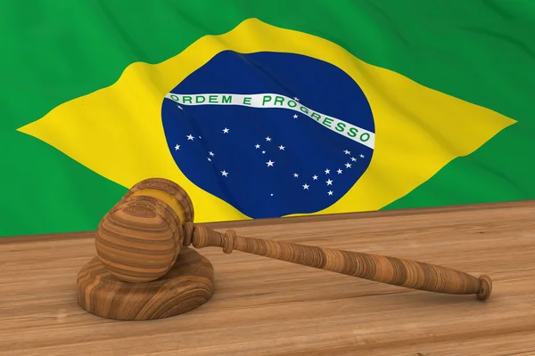 Braziliaanse wet Concept - vlag van Brazilië achter rechter hamer 3d illustratie — Stockfoto