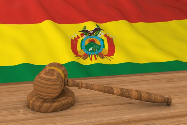 Conceito de Direito boliviano - Bandeira da Bolívia por trás da ilustração 3D do martelo do juiz — Fotografia de Stock