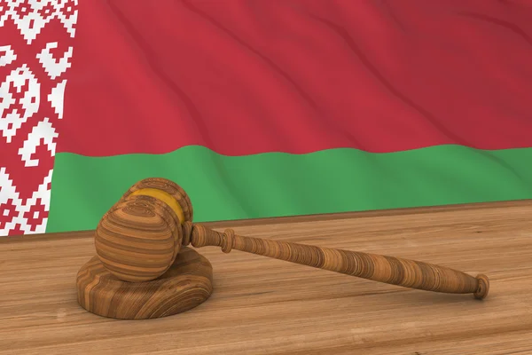 Conceito de Direito Bielorrusso - Bandeira da Bielorrússia Atrás do Gavel 3D Ilustração do Juiz — Fotografia de Stock