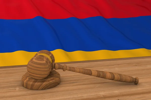 Koncepcja prawa ormiańskiego-Flaga Armenii za gavel sędzia 3D ilustracja — Zdjęcie stockowe