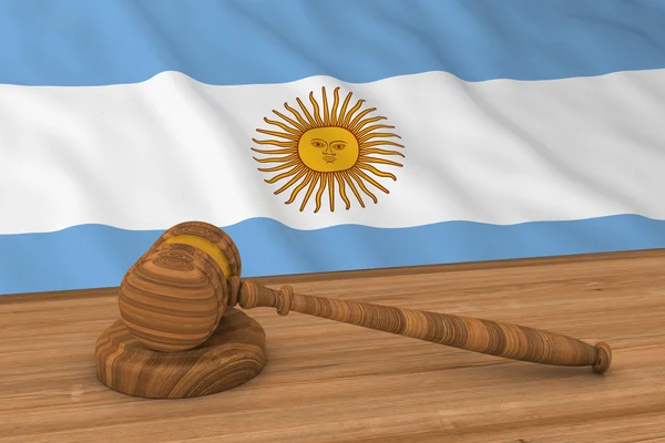 Argentinska lag koncept - flagga Argentina bakom domarens ordförandeklubba 3d Illustration — Stockfoto