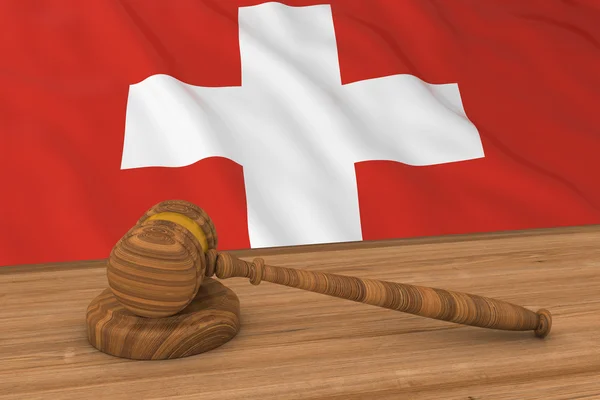 Schweizisk lag koncept - flagga Schweiz bakom domarens ordförandeklubba 3d Illustration — Stockfoto