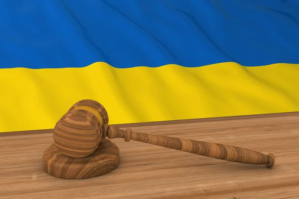 Ukrajinské právní koncept - vlajka Ukrajiny za soudcova kladívka 3d obrázek — Stock fotografie