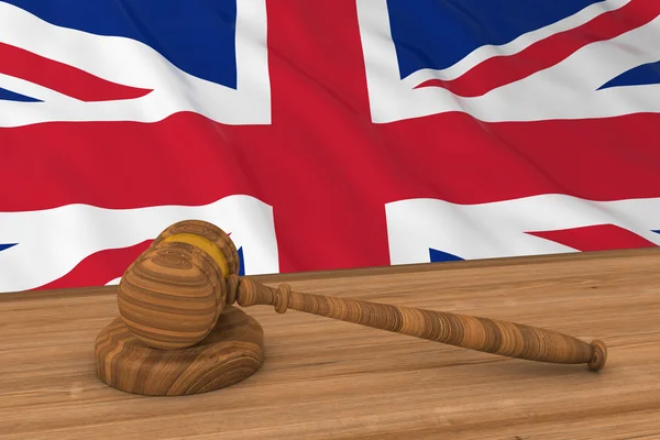 UK Law concept-vlag van Groot-Brittannië achter Jury's Gavel 3D illustratie — Stockfoto
