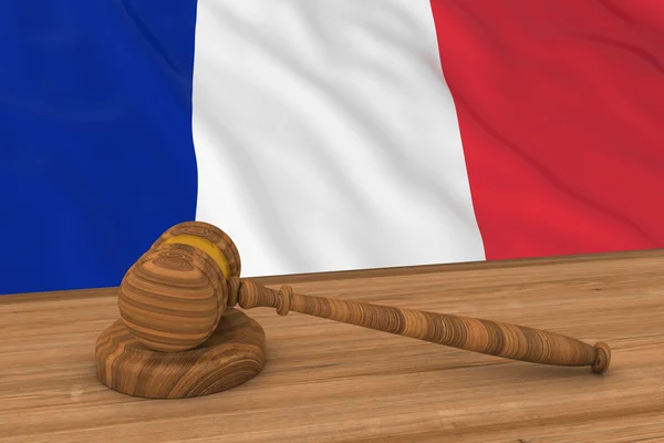 Francouzské právo koncept - vlajka Francie za soudcova kladívka 3d obrázek — Stock fotografie
