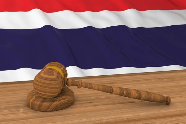 Thai Law Concept - Bandera de Tailandia Detrás del Martillo del Juez Ilustración 3D — Foto de Stock