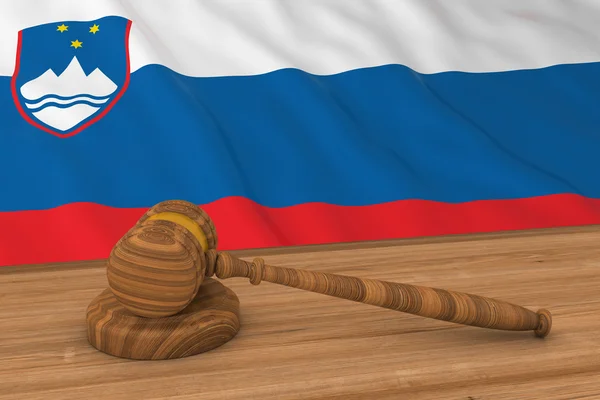 Slowenisches Gesetzeskonzept - slowenische Flagge hinter dem Richterhammer 3D-Illustration — Stockfoto