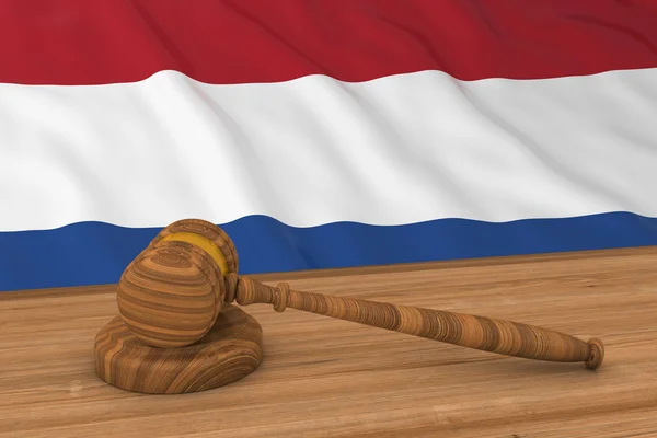 Nederlands recht concept-vlag van Holland achter Jury's Gavel 3D illustratie — Stockfoto