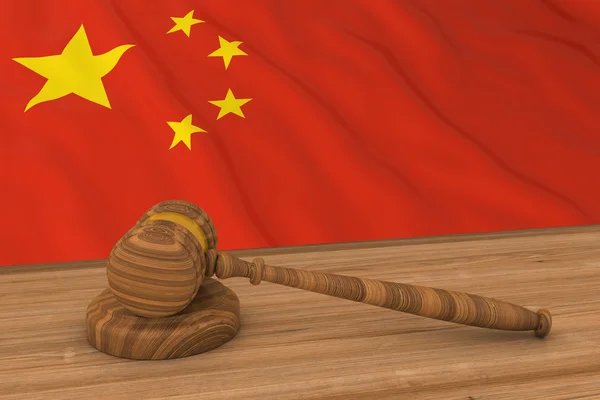 Concetto di diritto cinese - Bandiera della Cina dietro Gavel 3D Illustrazione del giudice — Foto Stock