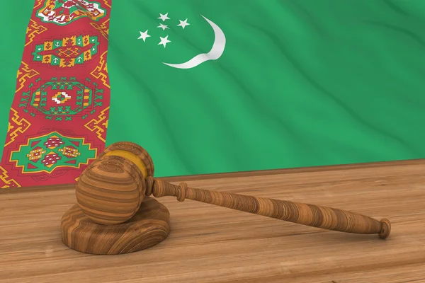 Türkmén törvény Concept-Türkmenisztán zászlaja mögött bíró Gavel 3D illusztráció — Stock Fotó