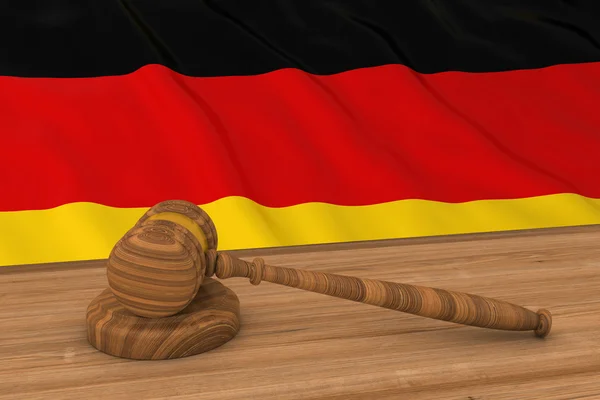 Deutsches Rechtskonzept - Fahne von Deutschland hinter Richtergabel 3D-Illustration — Stockfoto