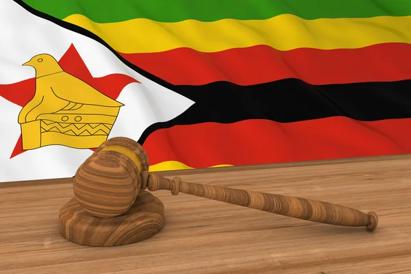 Zimbabwei jogi koncepció - zászló Zimbabwe mögött bíró Gavel 3D illusztráció — Stock Fotó