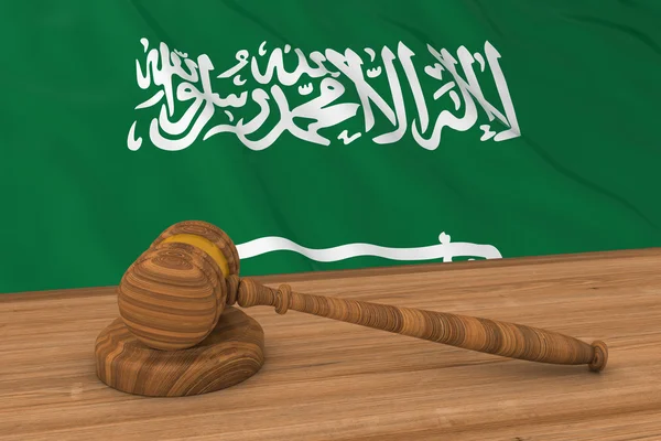 Suudi Arabistan Hukuk Kavramı - Yargıç's Gavel 3d İllüstrasyon Arkasında Suudi Arabistan Bayrağı — Stok fotoğraf