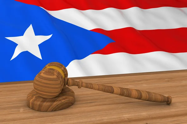 プエルトリコ法の概念 - 裁判官のガヴェル3Dイラストの背後にあるプエルトリコの旗 — ストック写真