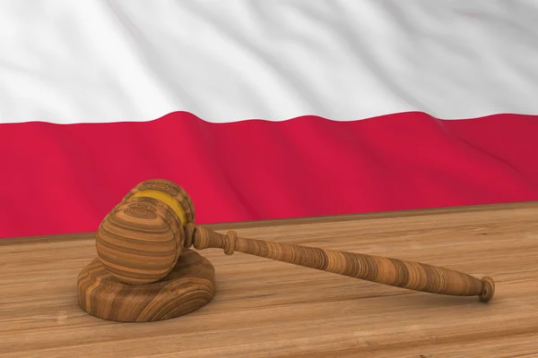 Polish Law Concept - Flag of Poland Behind Judge's Gavel 3D Illustration
