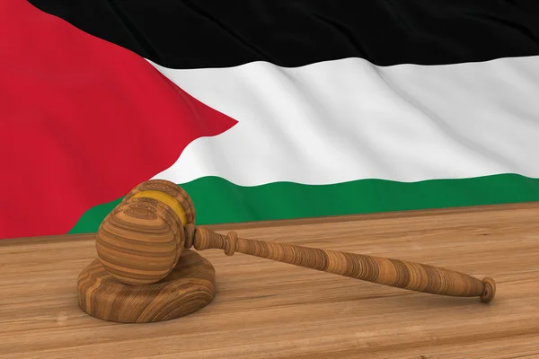 Concepto de la ley palestina - Bandera de Palestina detrás del martillo del juez Ilustración 3D — Foto de Stock