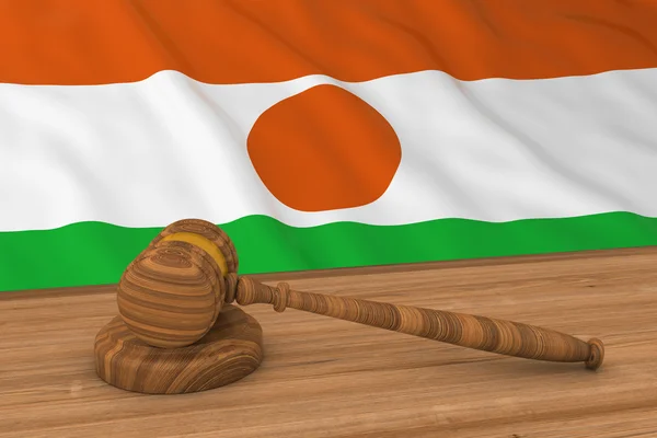 Nigerwet concept-vlag van Niger achter Judge 's Gavel 3D illustratie — Stockfoto