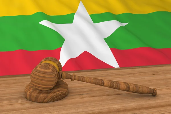 Birmanya Hukuk Kavramı - Yargıç's Gavel 3d İllüstrasyon Arkasında Myanmar Bayrağı — Stok fotoğraf