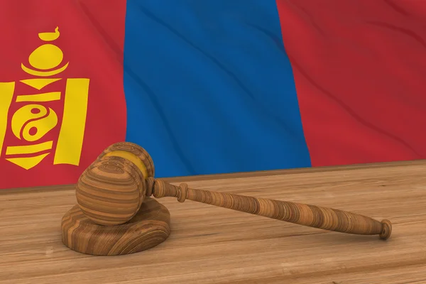Konzept des mongolischen Rechts - Flagge der Mongolei hinter Richtergabel 3D-Illustration — Stockfoto