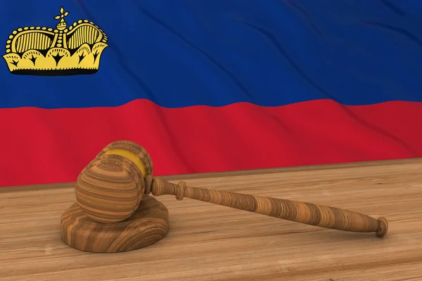 Concepto de Derecho de Liechtenstein - Bandera de Liechtenstein Detrás del Martillo del Juez Ilustración 3D —  Fotos de Stock