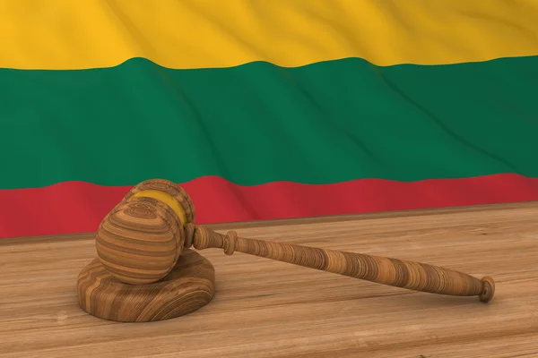 Conceito de Direito lituano - Bandeira da Lituânia por trás da ilustração 3D do martelo do juiz — Fotografia de Stock