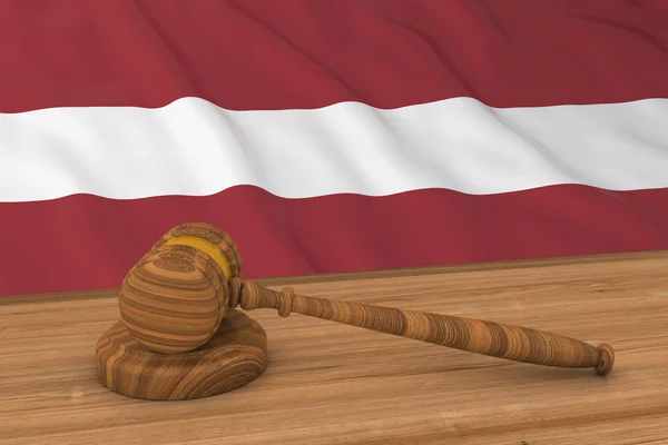 Έννοια του νόμου της Λετονίας-σημαία της Λεττονίας πίσω από το σφυρί του δικαστή 3D εικόνα — Φωτογραφία Αρχείου