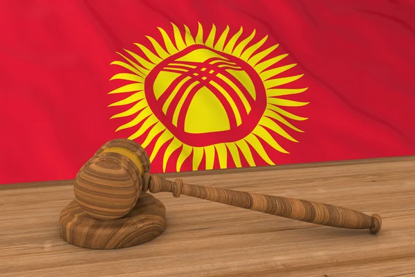 Enligt Law Concept-flagga av Kirgizistan bakom Judge ' s gavel 3D illustration — Stockfoto
