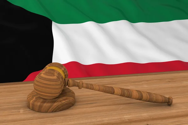 Kuwaiti Law Concept - Bandera de Kuwait Detrás del martillo del juez Ilustración 3D —  Fotos de Stock