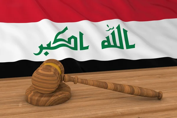 Iraakse wet Concept - vlag van Irak achter rechter hamer 3d illustratie — Stockfoto