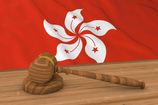 Hong Kongese koncepcja prawa-flaga Hongkongu za gavel sędzia 3D ilustracja — Zdjęcie stockowe