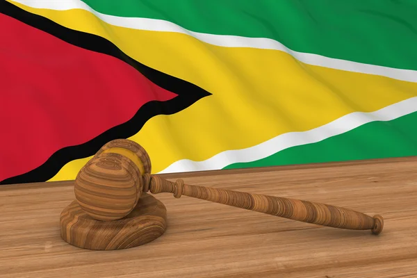 Гайанская юридическая концепция - флаг Гайаны за молотком судьи 3D иллюстрация — стоковое фото