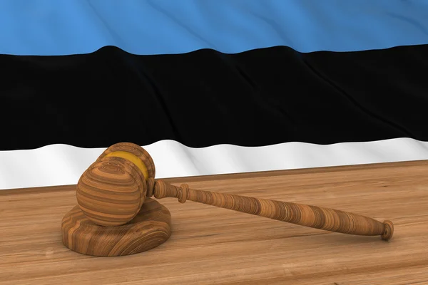 Conceito de Direito Estoniano - Bandeira da Estônia Por Trás da Ilustração 3D Gavel do Juiz — Fotografia de Stock