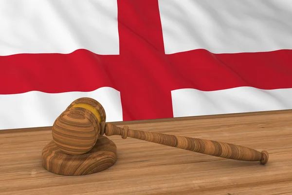 Angol jogi koncepció-Anglia zászlója mögött Judge 's Gavel 3D illusztráció — Stock Fotó
