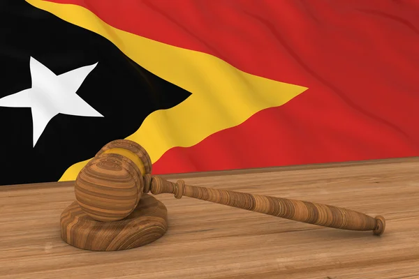 Conceito de Direito timorense - Bandeira de Timor-Leste por trás da ilustração 3D do martelo do juiz — Fotografia de Stock