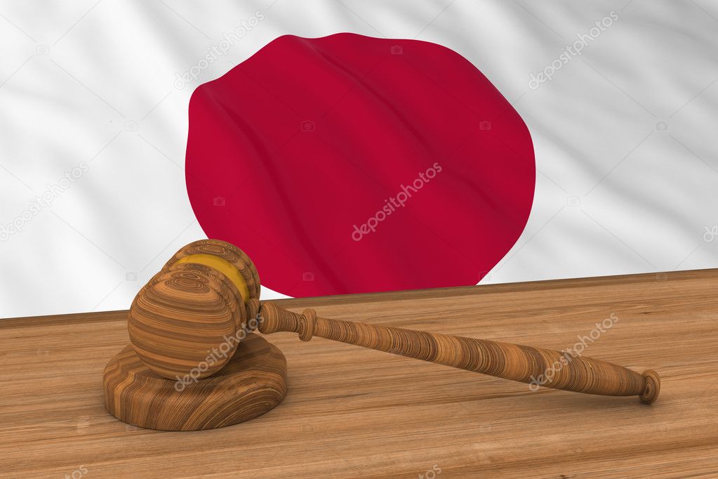 Japanese Law Concept - Flag of Japan Behind Judge's Gavel 3D Illustration