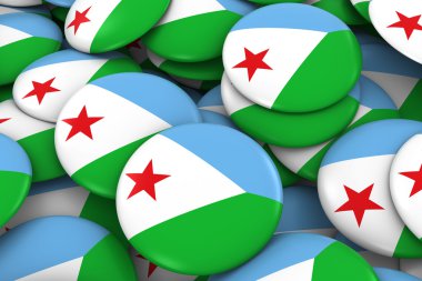 Cibuti rozetleri arka plan - Cibuti bayrağı yığını düğmeleri 3d çizim