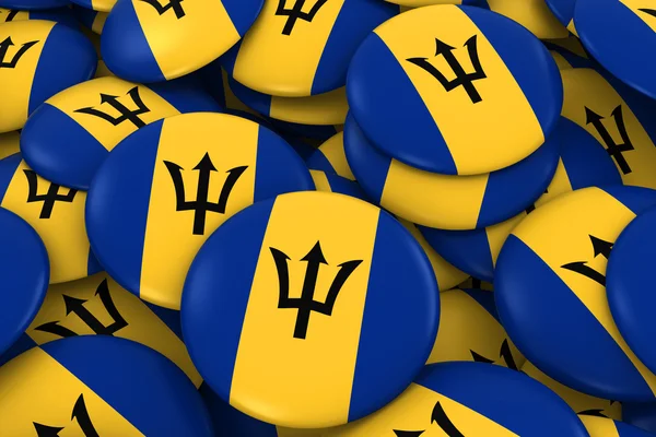 Fundo de emblemas de Barbados - Pilha de botões de bandeira barbadense ilustração 3D — Fotografia de Stock