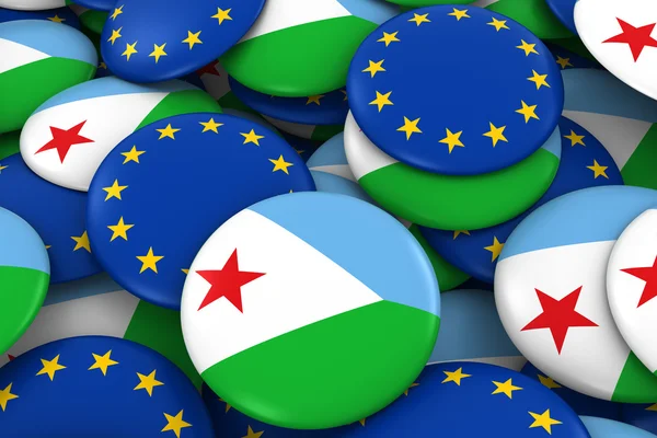 Фон значков Джибути и Европы - Куча кнопок Джибути и Европейского флага 3D Иллюстрация — стоковое фото