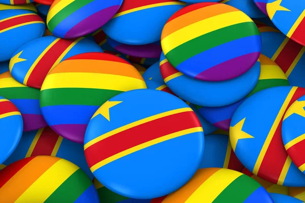 Conceito de Direitos Gays da RD Congo - Bandeira congolesa e emblemas de orgulho gay Ilustração 3D — Fotografia de Stock