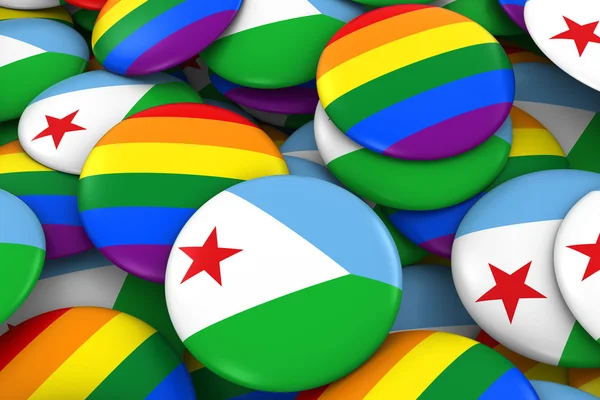 Conceito de Direitos Gays do Djibuti - Bandeira jibutiana e emblemas de orgulho gay Ilustração 3D — Fotografia de Stock