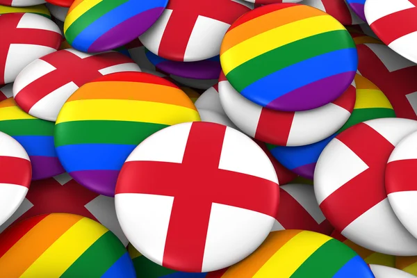 England Gay Rights Concept - Insignias de Bandera Inglesa y Orgullo Gay 3D Illustration —  Fotos de Stock