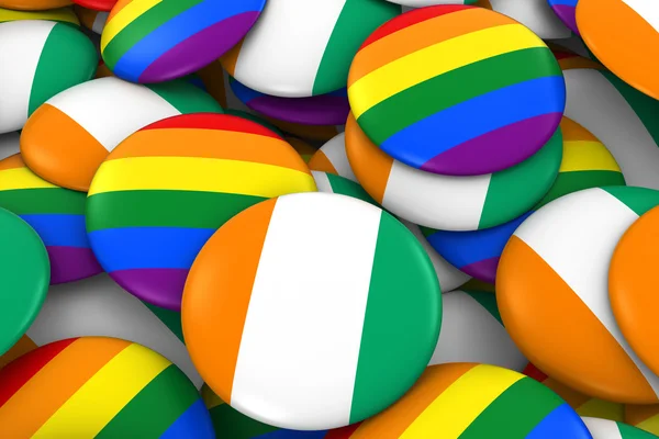Concepto de Derechos Gay de Costa de Marfil - Bandera de Costa de Marfil e Insignias de Orgullo Gay Ilustración 3D —  Fotos de Stock