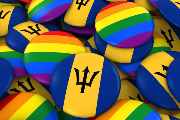 Conceito de Direitos Gays de Barbados - Bandeira Barbadiana e emblemas de orgulho gay Ilustração 3D — Fotografia de Stock