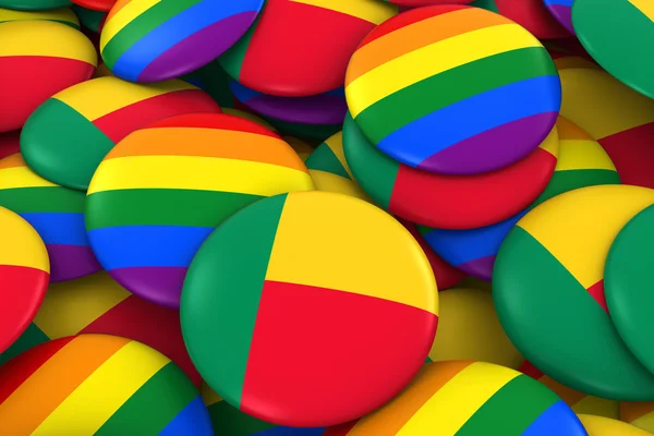 Conceito de Direitos Gays do Benim - Bandeira Beninesa e emblemas de orgulho gay Ilustração 3D — Fotografia de Stock