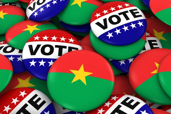 Burkina Faso verkiezingen concept-burkinabe vlag en stem badges 3D illustratie — Stockfoto